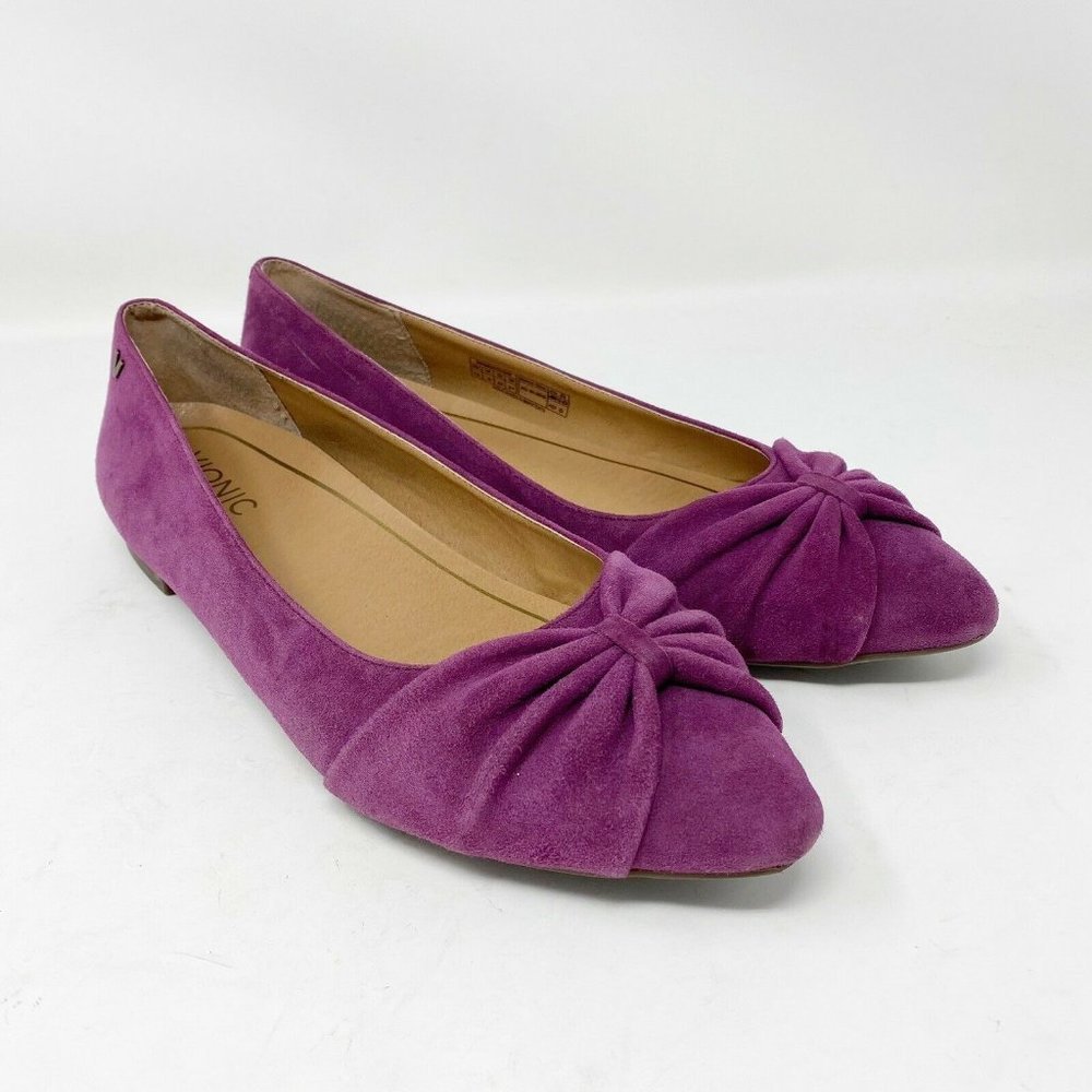 VIONIC GRAMERCY Women US 10 Merlot Purple Suede Ballet Flats Bow Pointed Toe